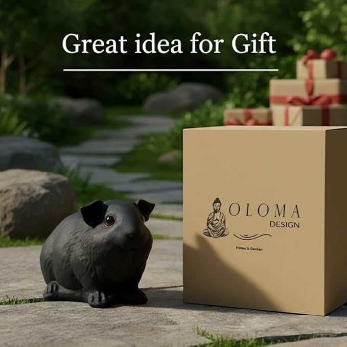 OLOMA Charming Guinea Pig Concrete Garden Figurine Detailed Animal Sculpture with Weatherproof Resin Layer Durable Outdoor Indoor Decor Accent for Yard Lawn Pathway Home