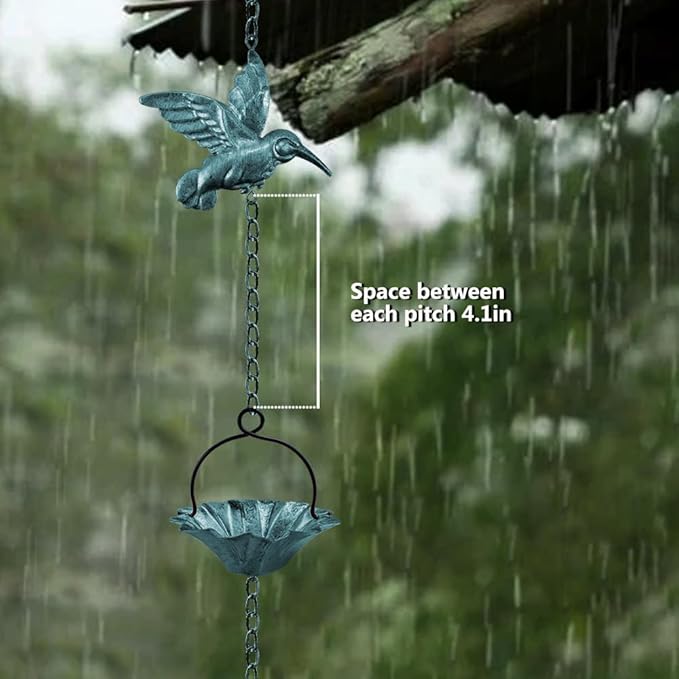 8.5Ft Copper Rain Chains for Gutters,Hummingbird Rain Chain for Gutters Outside,6 Lotus Rain Chain Cupsfor Gutters,Metal Rain Catcher Chain for gutters