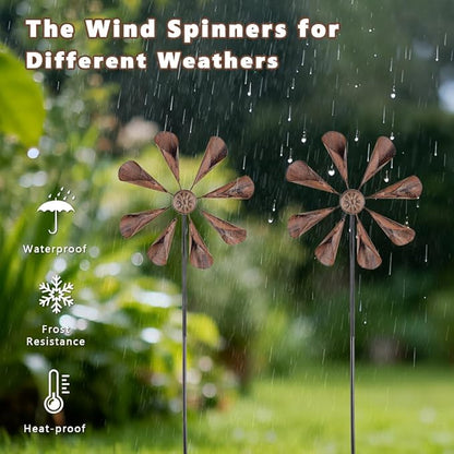 DREAMYSOUL 2 Pack Wind Spinners Outdoor, 10" Dia Metal Pinwheels for Yard and Garden, Kinetic Wind Sculptures & Spinner Outside (Copper)
