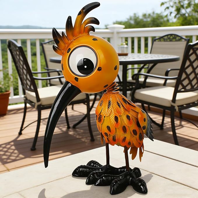 Metal Large Garden Statue,16.5" Orange Bird Statues and Sculptures for Outdoor Decor,Metal Yard Art Lawn Ornaments for Patio Backyard Decoration