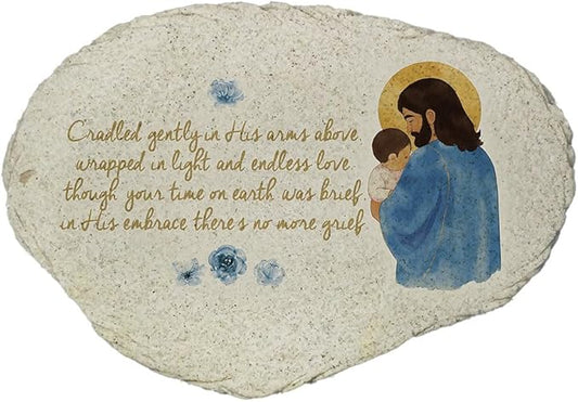 GiftsForYouNow Infant Memorial Garden Stone, Jesus Holding Baby Memorial, Religious Sympathy Gift, Personalized Grave Marker