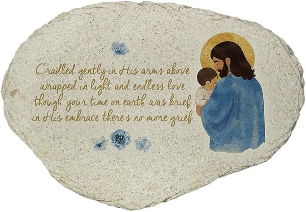 GiftsForYouNow Infant Memorial Garden Stone, Jesus Holding Baby Memorial, Religious Sympathy Gift, Personalized Grave Marker