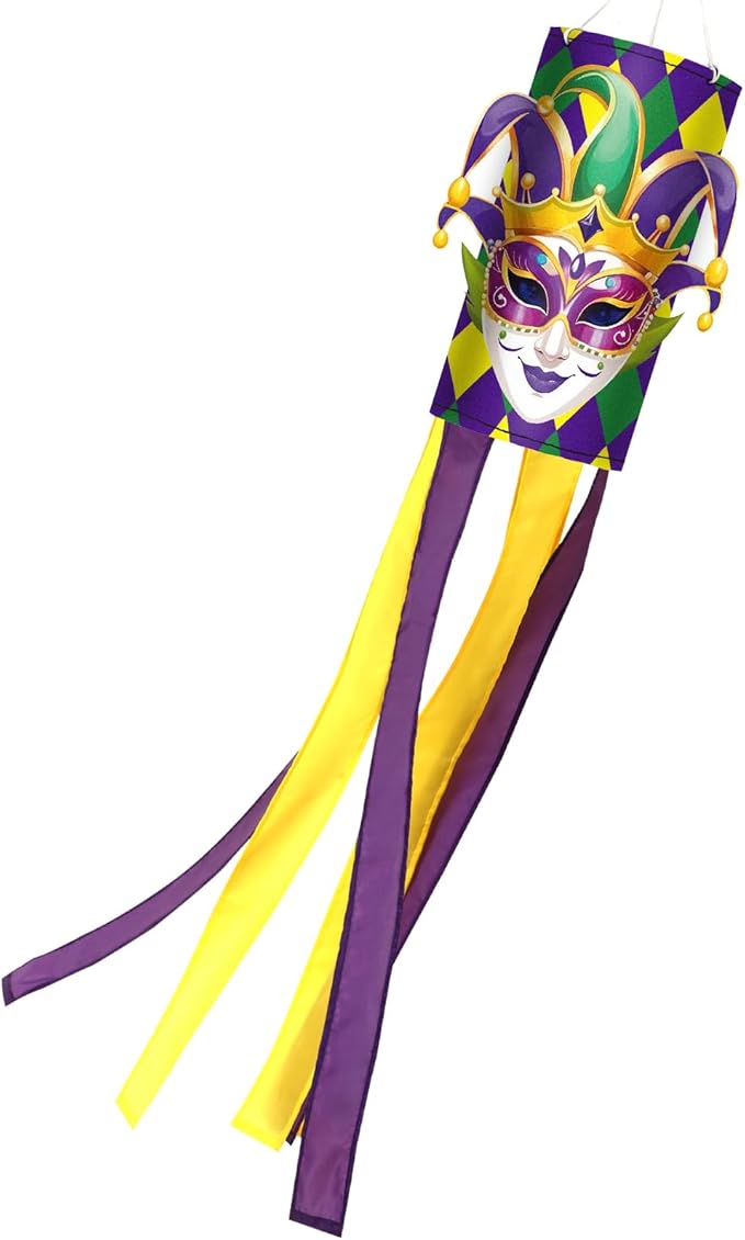 NOVWANG Mardi Gras Windsock, 40 Inch Wind Socks Mardi Gras Outdoor Decorations Purple Green Yellow Carnical Festive Flags for Yard Garden Home Party Hanging Decor