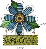 Welcome Sign for Front Door Decor Hanging Sign, Metal Flower Welcome Door Sign Wall Art Decor Hanging for Indoor Outdoor Patio Garden Yard Sign Porch Decoration 15.75X12.75In (C)