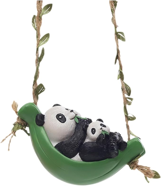 Swing Animal Garden Statue, Hanging Sculpture,Creative, Cartoon Cute Figurine Resin Ornament for Outdoor Courtyard Tree, Panda Statue