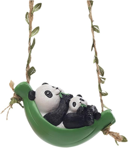 Swing Animal Garden Statue, Hanging Sculpture,Creative, Cartoon Cute Figurine Resin Ornament for Outdoor Courtyard Tree, Panda Statue