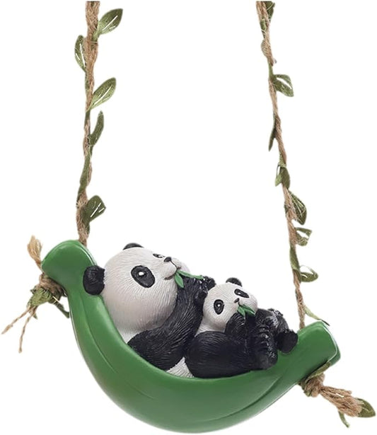 Swing Animal Garden Statue, Hanging Sculpture,Creative, Cartoon Cute Figurine Resin Ornament for Outdoor Courtyard Tree, Panda Statue