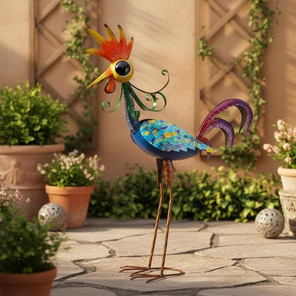 Metal Wacky Rooster Garden Statue, 31.5'' Rooster Decor Yard Statue Decorations Outdoor, Chicken Yard Art for Outside, Patio, Backyrad, Lawn(Royal Blue)