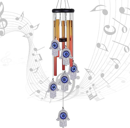 Blue Evil Eye Hand of Fatima Wind Chimes Outdoor Decoration, Evil Eye Wind Bells, Hamsa Hand Windcatcher, Fatima's Holy Hand Blue Evil Eye Amulet Wind Chimes for Home,Gift for Mom,Balcony,Patio,Garden