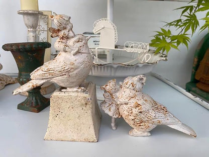 Cast Iron Fairy & Bird Garden Statue – Vintage Rustic Outdoor Decor, Heavy-Duty Metal Figurine for Patio Lawn Porch Flower Beds & Home Accents, Weather-Resistant Yard Ornament (White-B)