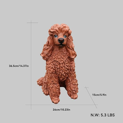 Poodle Dog Garden Statue with Solar Lantern & Double-Sided Welcome Sign, 14.4" Tall Outdoor Pet Sculpture Decor for Front Porch, Patio, Yard and Lawn, Dog Lover Gifts (Brown)