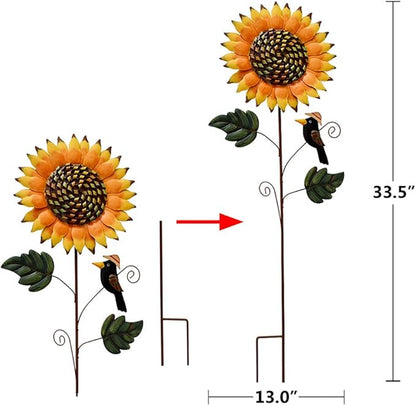 Kilipes Metal Sunflower Yard Stake with Crow Decor Flower Garden Stake Decorative Outdoor Decor for Patio Lawn Plant Pot (2)