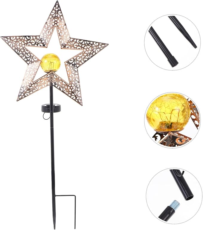 Outanaya Solar Iron Craft Garden Lawn Ground Light Star Hollow-Out Solar Pathway Lamp Outdoor Landscape Yard Decor