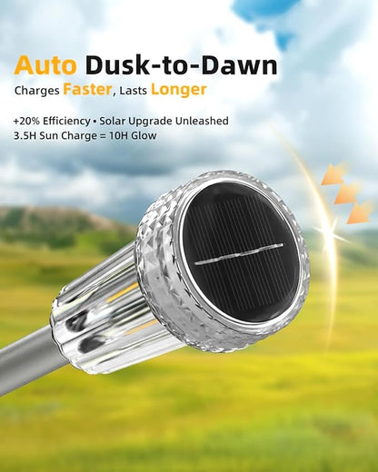 DERAYSION Solar Lights Outdoor, 8 Pack Solar Pathway Lights Dusk-to-Dawn Garden Lighting, Waterproof LED Stainless Steel Pole, Outdoor Solar Lights for Path Walkway Yard Driveway Decor - Warm White