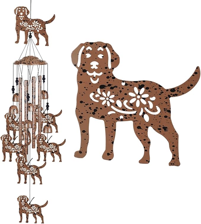 37" Dog Wind Chimes Outdoor Indoor Decor - with 4 Tubes 6 Bells 7 Dogs Wind Chime, Mobile Romantic Dog Wind Catcher, Dogs Windchimes for Home, Mom Gifts, Balcony, Tree, Festival, Garden Decoration