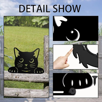 WADORN Metal Black Cat Garden Decor, Cat Silhouette Decorative Garden Stake Kitten Yard Art Cute Animal Wall Decor for Cats Lover Farmhouse Statue for Garden Backyard Patio Lawn Home Outdoor Decor