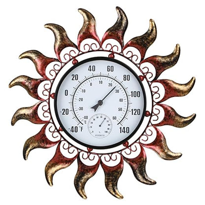 VEWOGARDEN 13 Inch Sun Outdoor Thermometer Waterproof Metal Decorative Wall Indoor Outdoor Thermometer for Patio, Home & Garden