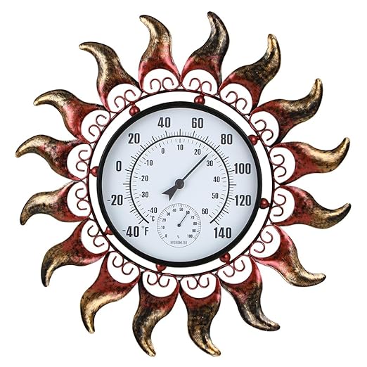 VEWOGARDEN 13 Inch Sun Outdoor Thermometer Waterproof Metal Decorative Wall Indoor Outdoor Thermometer for Patio, Home & Garden