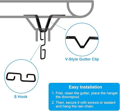 2 PCS Rain Chain Gutters Adapter Clip - V Shaped Hook Hanger Garden Rain Catcher System, Water Diverter Accessories (2 PCS, Black)