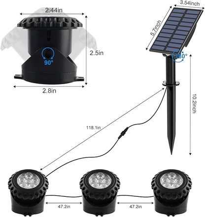 T-SUN Solar Fountain Lights Submersible Solar LED Underwater Pond Lights Color Changing Landscape Spotlights IP68 Waterproof for Garden Fish Trank Aquarium Pool Waterproof (3 Lights in 1)