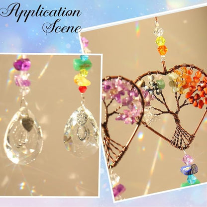 Suncatcher Window Hanging Tree of Life Heart Shaped Crystal Ball Prism Drop Ornament with Rainbow Maker Pendant for Garden Home Decor Indoor Outdoor Windows 7in