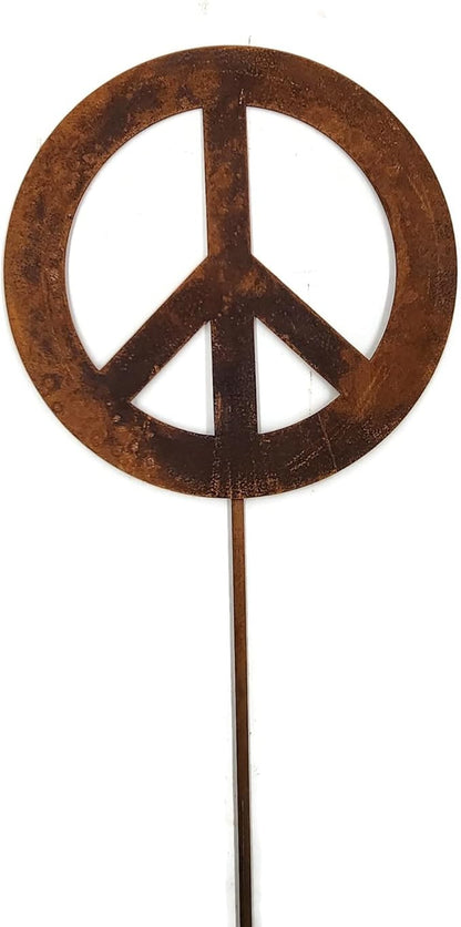 Peace and Heart Staked Signs or Wall Art Rustic or Powder Coated Finishes (Peace Small Stake 21", Naturally Rusted)