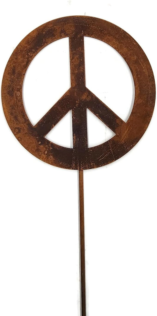 Peace and Heart Staked Signs or Wall Art Rustic or Powder Coated Finishes (Peace Small Stake 21", Naturally Rusted)