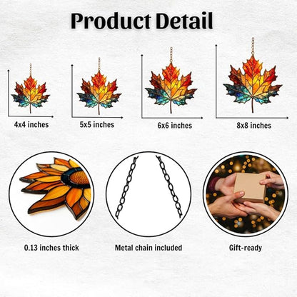 Rainbow Maple Leaf Acrylic Suncatcher Stained Glass Effect Window Car Hanging Christmas Ornament Indoor Outdoor Decor Garden Sun Catcher Panel for Maple Leaf Lover for Women Mom Grandma