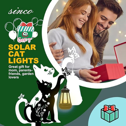 Black Cat Solar Lights Outdoor Garden - 2 Pack Solar Lights Outdoor Garden Decor Stake with Butterfly Decorative Metal Housewarming Ornament for Yard Lawn Patio – Unique Gift Ideas for Christmas