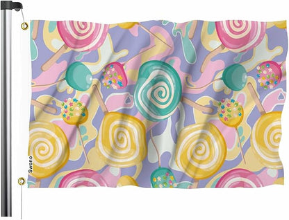 Swono Bright Lollipop Flag 3x5 Ft Sweet Dessert Candy Spiral Ball Pink Blue Yellow Outdoor Garden Flag Indoor Flag Home Decor Farm Flag Banner 3x5ft