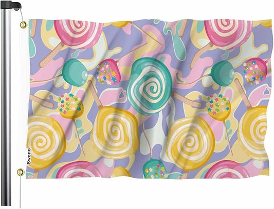 Swono Bright Lollipop Flag 3x5 Ft Sweet Dessert Candy Spiral Ball Pink Blue Yellow Outdoor Garden Flag Indoor Flag Home Decor Farm Flag Banner 3x5ft