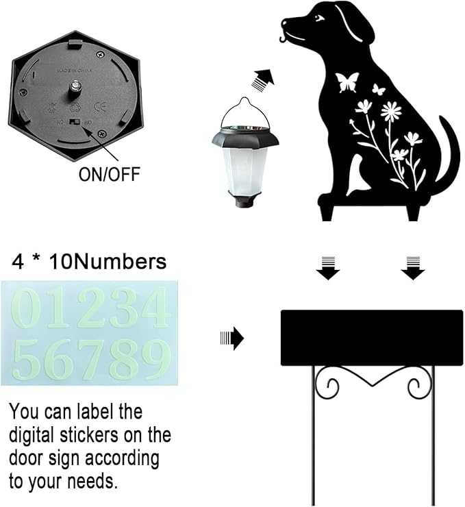 Solar Dog Garden Stakes Dog Holding Solar Lantern Decor Stakes Animal Yard Decorative Stakes Yard Sign -Number