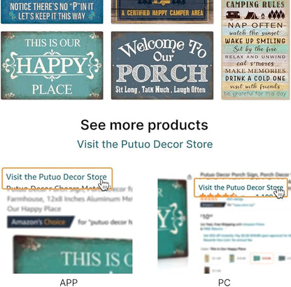Putuo Decor Porch Sign, Porch Decor for Home, Bar, Farmhouse, 12x8 Inches Aluminum Metal Wall Sign - This is Our Happy Place