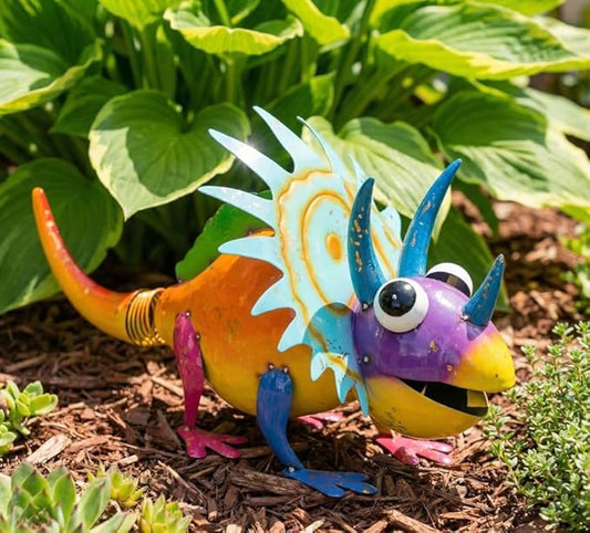Metal Triceratops Dinosaur Garden Colorful Enanemeled Statue Outdoor Decoration, Patio and Lawn Ornament, Indoor Decor, Sculpture Yard Art