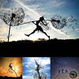 Fcteap Flower Fairy Dancing with Dandelion Garden Art Sculpture Stainless Steel Statue Christmas Halloween Decoration for Outdoor Yard Courtyard Lawn Patio Metal Ornaments (Wave)