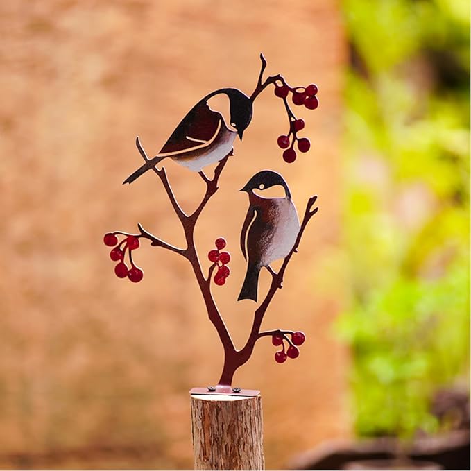 Wrought Iron Bird Decoration Metal Iron Art Animal Bird Hanging Ornaments Cute Bird Art Iron Sculpture Creative Outdoor Silhouettes Garden Crafts for Garden (Grey)