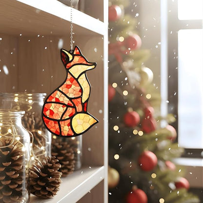 Fox Handmade Resin Suncatchers, Artisan Boho Sun Catcher Stained Glass Effect Window Hanging Garden Decor, Gift for Mother's Day Mom Grandma Wife Women