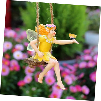 Garneck Hanging Flower Fairy Resin Statue Outdoor Swing Decor for Garden Trees Durable Garden Ornament for Home and Patio Decoration