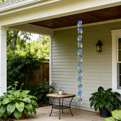 dreamysoul Rain Chains for Outside, 7.87FT Adjustable Glass Rain Chain, Colorful Leaf Rain Catcher Chains for Gutters Downspout, Eaves, Drainage