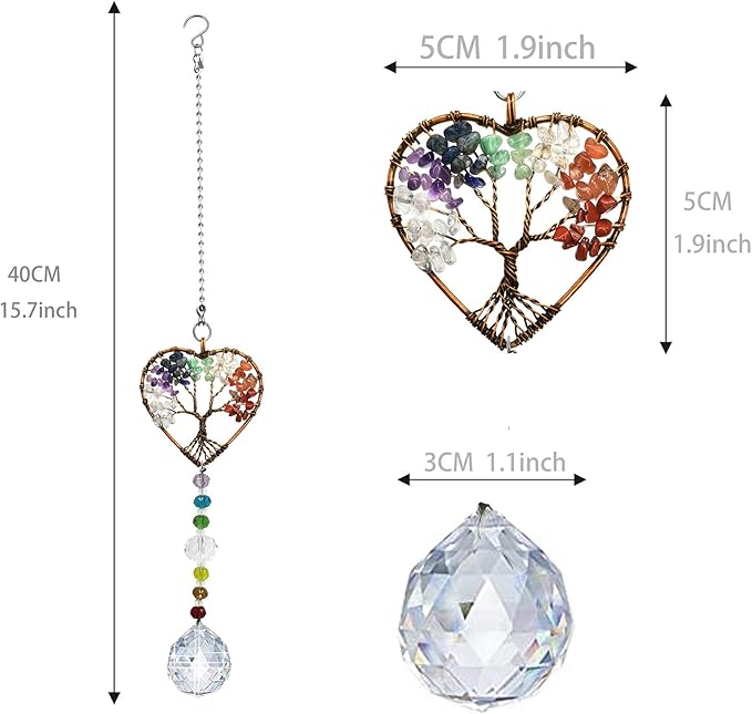 Window Hanging Suncatcher with Crystal, Tree of Life Suncatcher Garden Hanging Rainbow Maker Ornament (Tree of Life-Heart)