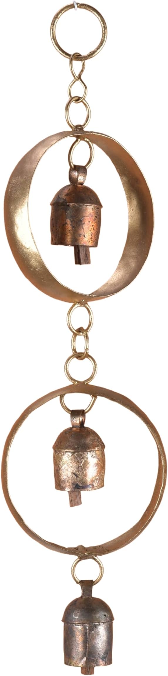 Wind Chimes for Outside Decor – Rustic Metal Yard Ornament with 3 Hanging Bells – Handmade Outdoor Porch or Entryway Accent – Indian Craft Deep Tone Garden Decoration Gift, 13 x 3.25 Inch