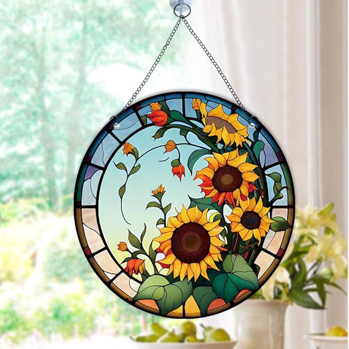 5.9'' Sunflower Acrylic Window Hanging, Flower Wall Art Decor Stained Panel Hangings Window Decor Gift for Daughter,Mom,Grandma (Style A)
