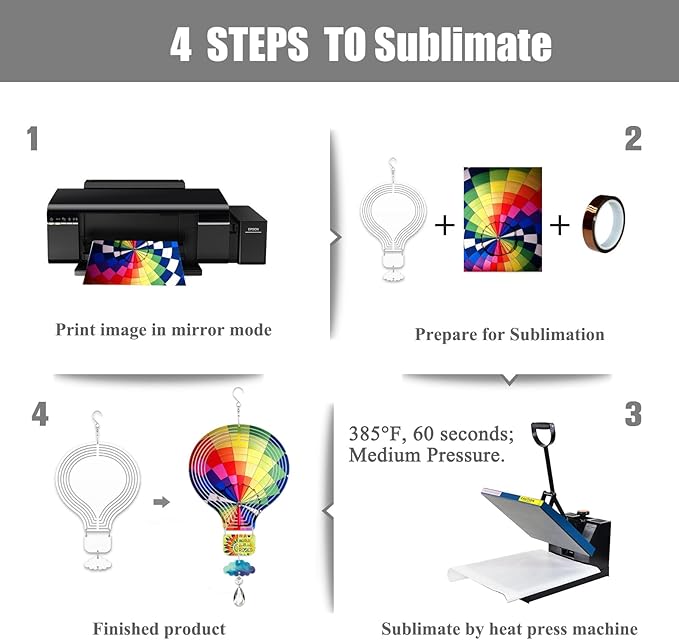 4Pack 8inch Sublimation Wind Spinner Blanks 3D Aluminum Metal Wind Sculpture Kinetic Spinners for Yard and Garden Indoor Art Ornaments Hanging Decoration (Hot Air Balloon)