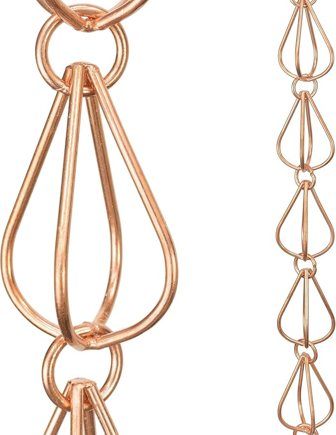 Monarch Rain Chains Pure Copper Teardrop Rain Chains for Gutters – 8.5 ft Decorative Rainchain Outdoor Durable Heavy Duty Gutter Chain Downspout Replacement, Modern Rainchains for Outside