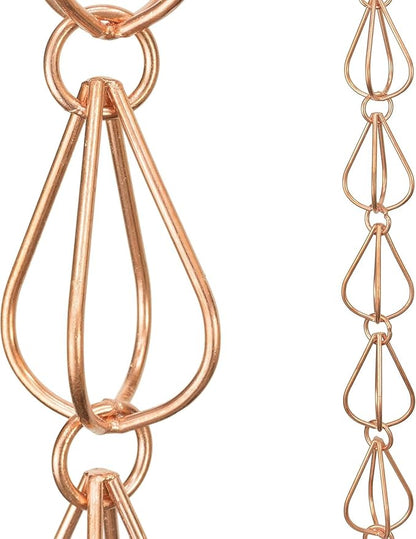 Monarch Rain Chains Pure Copper Teardrop Rain Chains for Gutters – 8.5 ft Decorative Rainchain Outdoor Durable Heavy Duty Gutter Chain Downspout Replacement, Modern Rainchains for Outside