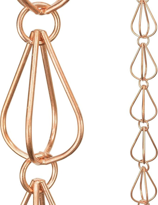 Monarch Rain Chains Pure Copper Teardrop Rain Chains for Gutters – 8.5 ft Decorative Rainchain Outdoor Durable Heavy Duty Gutter Chain Downspout Replacement, Modern Rainchains for Outside