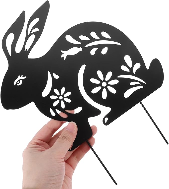 Yardwe Metal Rabbit Garden Stake 10.62X8.46 Inch Outdoor Lawn Ornament Bunny Silhouette Decorative Yard Art for Patio Garden Walkway and Easter Yard Stakes