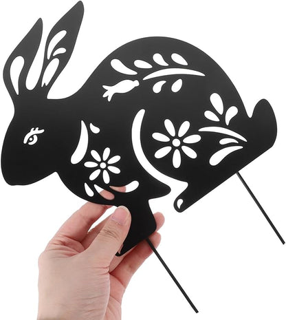 Yardwe Metal Rabbit Garden Stake 10.62X8.46 Inch Outdoor Lawn Ornament Bunny Silhouette Decorative Yard Art for Patio Garden Walkway and Easter Yard Stakes