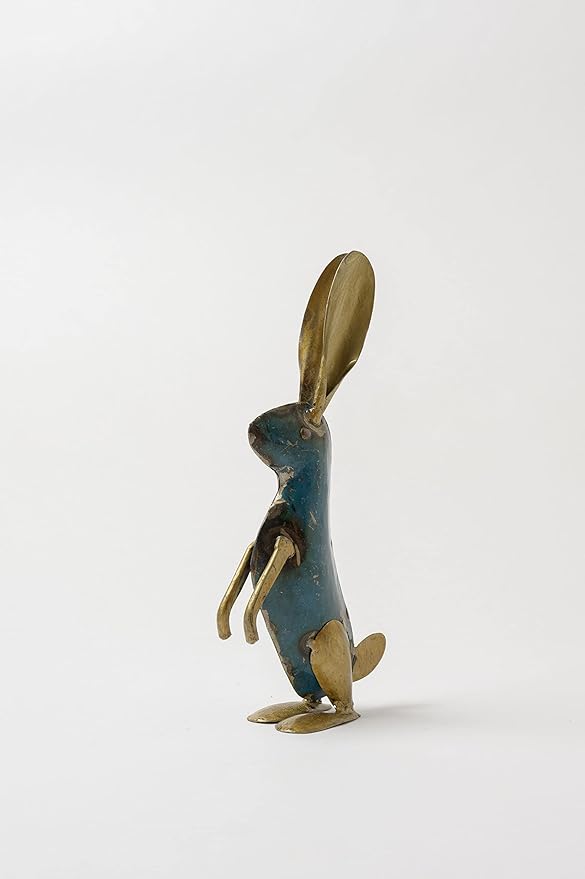De Kulture Handcrafted Recycled Iron Gold Bunny Sitting Decorative Collectible Figurine showpiece Holiday décor Ideal for Garden Decoration, 4x1.9x8.8 (LWH) inches