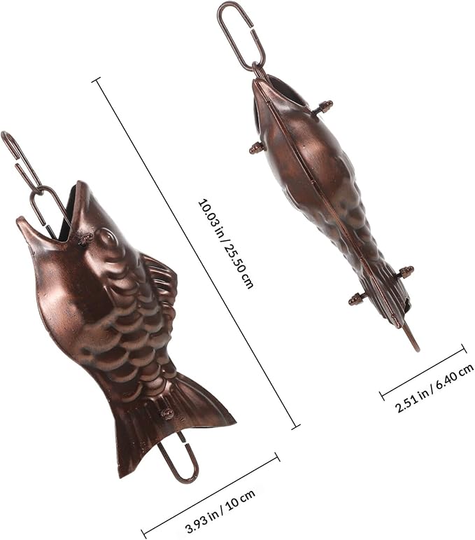 Aluminum Alloy Rain Chain with Copper Fish Design, Decorative Hanging Rain Chain for Gutters, Outdoor Patio Garden Downspout Water Guide, 1pcs